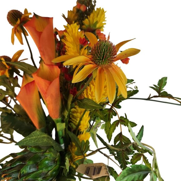 Artificial Flower Bouquet With Orange Calla Lilies, Yellow Cone Flowers Wild Mi - Picture 7 of 16